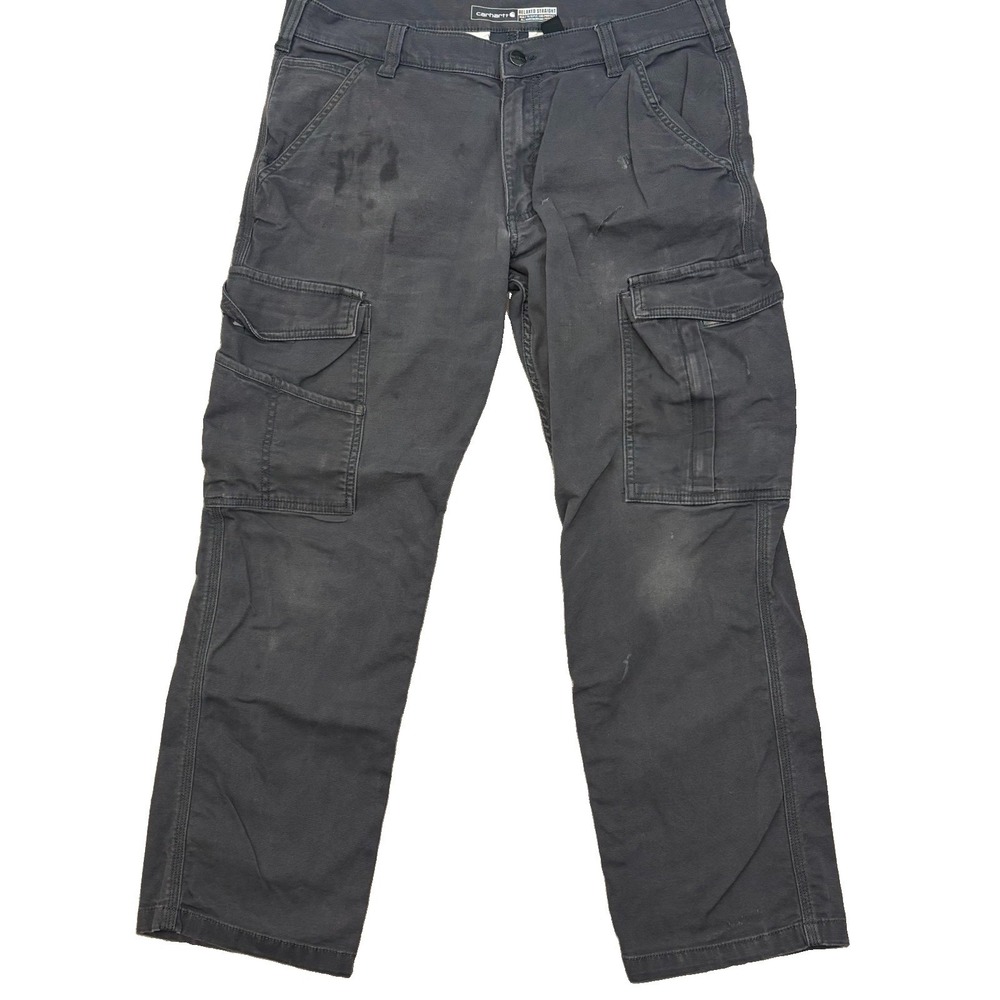 Carhartt Pants Mens 32x30 Gray Cotton Blend Stretch Cargo Relaxed Fit BN3574-M